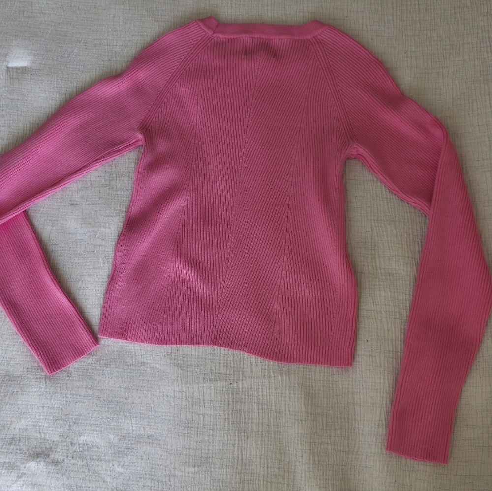 Pink Knit Pullover Sweater Preppy Crew Neck Ribbed Balletecore Coquette Chic - Picture 6 of 6